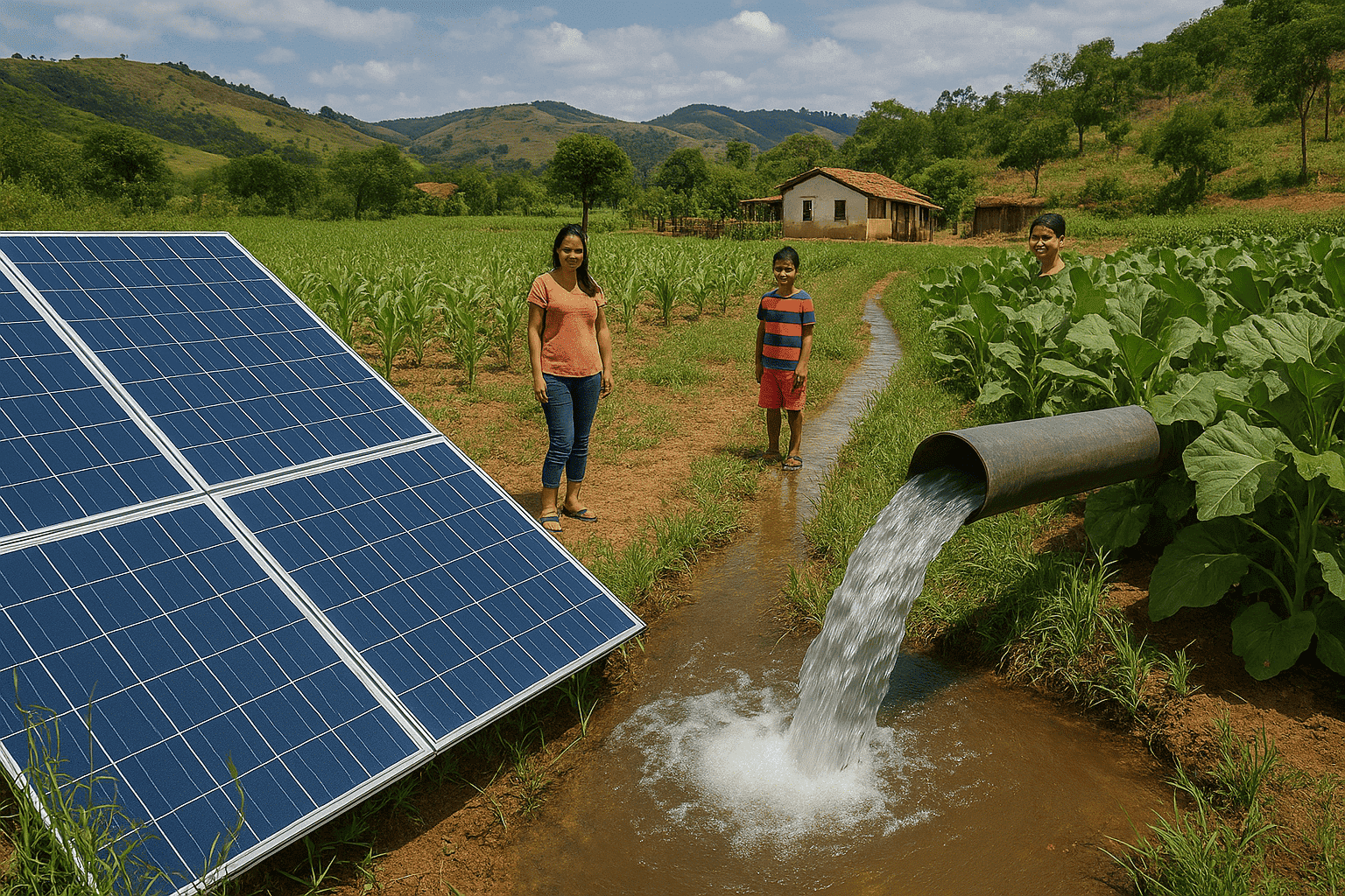 Hybrid solar pump inverter for large-scale agricultural irrigation system, supporting AC/DC simultaneous input.