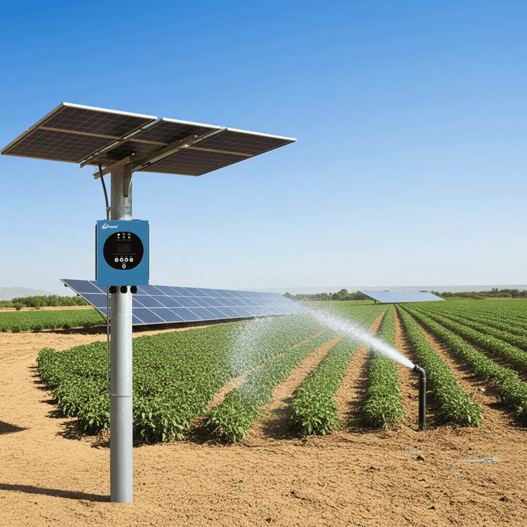 Hybrid solar pump inverter for large-scale agricultural irrigation system, supporting AC/DC simultaneous input.
